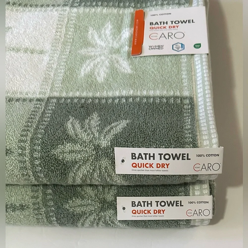 2pc CARO HOME Quick Dry 100% Cotton Palm Tree Print Bath Towel Set -TROPRIOCHE